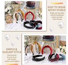 Tigeen 12 Pcs 진주 머리띠 와이드 매듭 머리띠 벨벳 페르시 머리띠 빈티지 진주 헤드 피스 요가 헤어 밴드 여성용 탄성 헤어 액세서리 소녀, 12 색상