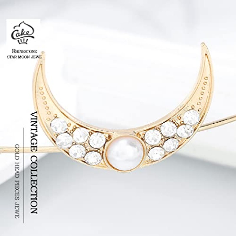 Fdesigner 골드 웨딩 헤어 액세서리 펜던트 헤드 체인 문 스타 헤어 쥬얼리 여성과 소녀를위한 패션 크리스탈 헤어 피스