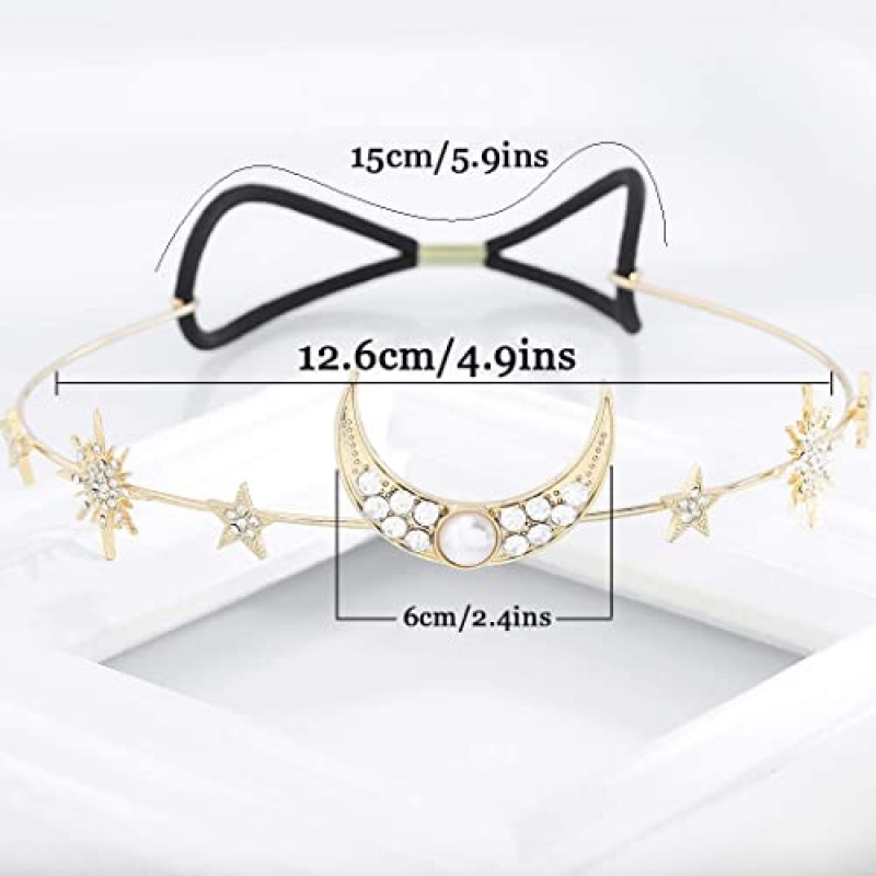 Fdesigner 골드 웨딩 헤어 액세서리 펜던트 헤드 체인 문 스타 헤어 쥬얼리 여성과 소녀를위한 패션 크리스탈 헤어 피스