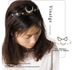 Fdesigner 골드 웨딩 헤어 액세서리 펜던트 헤드 체인 문 스타 헤어 쥬얼리 여성과 소녀를위한 패션 크리스탈 헤어 피스