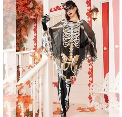 Eurzom 18 조각 할로윈 해골 의상 여성 액세서리 세트, 뼈 장갑 양말 머리띠 아이 마스크 판초 얼굴 문신