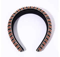 HZEYN 할로윈 머리띠 여성용 오렌지 블랙 라인스톤 패딩 머리띠 와이드 보석 장식 헤어 밴드 반짝 이는 파티 머리띠 여성용 헤어 액세서리 (할로윈 오렌지 블랙)