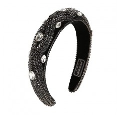 QIANXUAN 크리스탈 라인 석 머리띠 여성용 화이트 진주 머리띠 여성용 패딩 머리띠 블랙 벨벳 쥬얼리 체인 헤어 밴드 수제 진주 꽃 레트로 필링 다이아몬드 헤어 액세서리