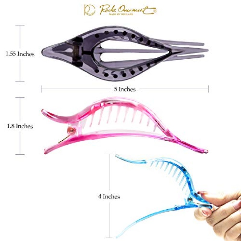 RC ROCHE ORNAMENT 6 Pcs 여성용 프리미엄 품질 플라스틱 중공 타원형 구멍 우아한 곡선 머리 패션 액세서리 클램프 안티 슬립 사이드 슬라이드 클러치 클립, 대형 투명 멀티 컬러