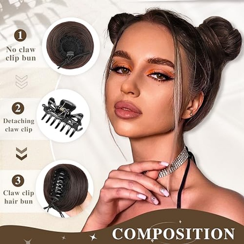 HMD 2PCS 미니 클로 클립 헤어 번 스페이스 번 지저분한 고양이 귀 헤어 피스 클로 헤어 번 확장 합성 도넛 Updo 헤어 익스텐션 여성용 헤어 액세서리 소녀(6A)