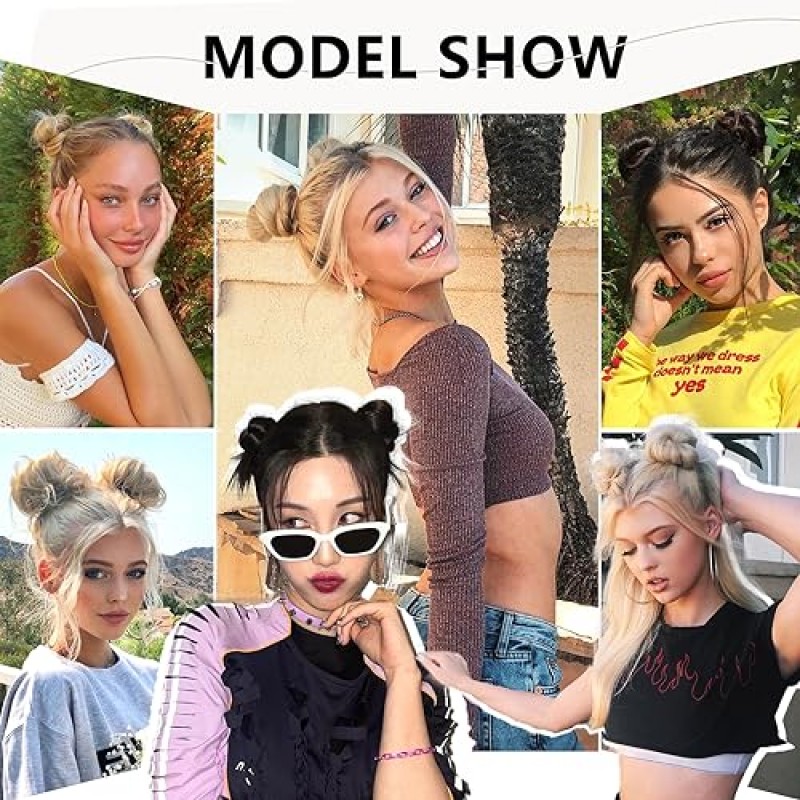 HMD 2PCS 미니 클로 클립 헤어 번 스페이스 번 지저분한 고양이 귀 헤어 피스 클로 헤어 번 확장 합성 도넛 Updo 헤어 익스텐션 여성용 헤어 액세서리 소녀(6A)