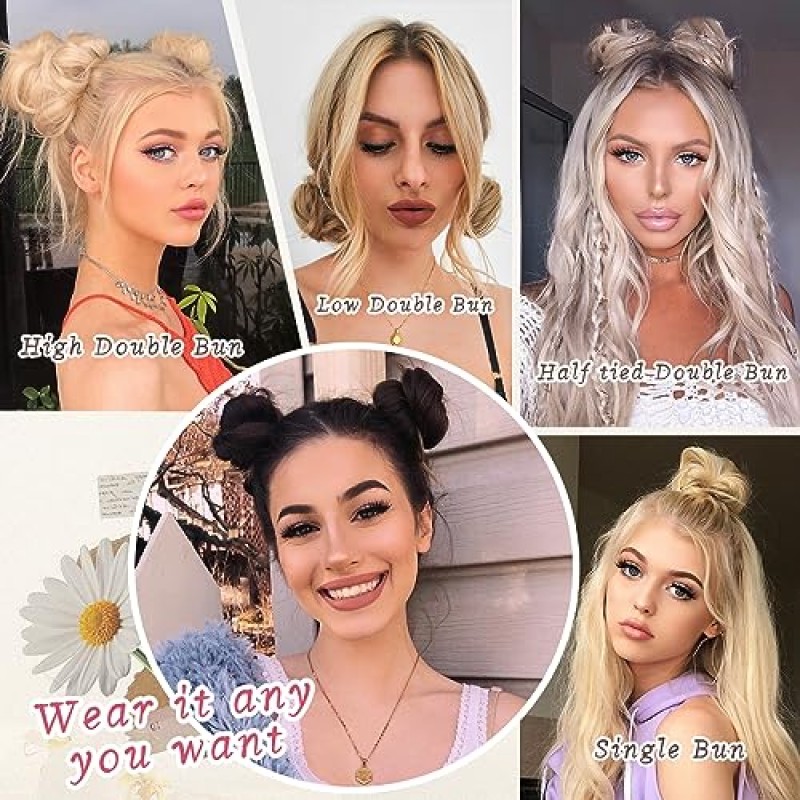 HMD 2PCS 미니 클로 클립 헤어 번 스페이스 번 지저분한 고양이 귀 헤어 피스 클로 헤어 번 확장 합성 도넛 Updo 헤어 익스텐션 여성용 헤어 액세서리 소녀(6A)