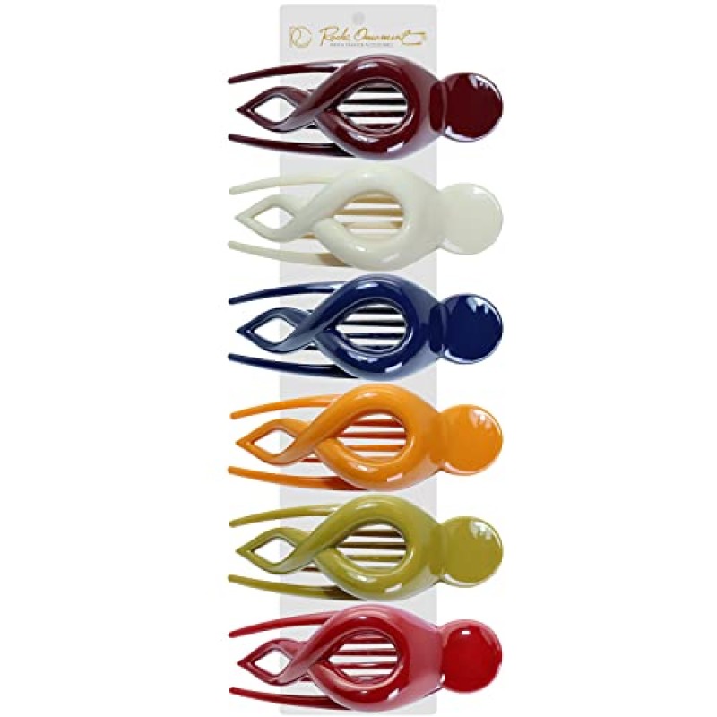 RC ROCHE ORNAMENT 6 Pcs 여성용 귀여운 곡선 중공 자용 프렌치 콩코드 아일렛 사이드 슬라이드 클로 빗 클러치 치아 클램프 패션 액세서리 헤어 클립, 대형 클래식 멀티 컬러