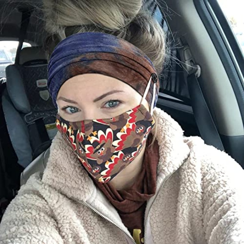 마스크 용 버튼 여성용 간호사 머리띠 타이 염색 패션 머리띠 미끄럼 방지 탄성 귀 보호 남성 의사 헤어 밴드 매듭 스포츠 스웨트 밴드 헤드 밴드 귀 보호용 (4 팩)