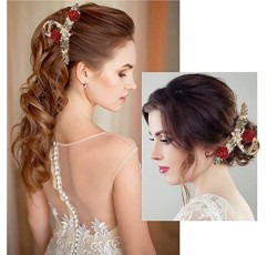 대형 장미 꽃 머리핀 중국 스타일의 꽃 머리 발톱 클립 금속 진주 머리핀 헤어 액세서리 중국어 복고풍 장미 머리 클램프 꽃 장식 여성을위한 패션 주얼리 (장미 머리핀)