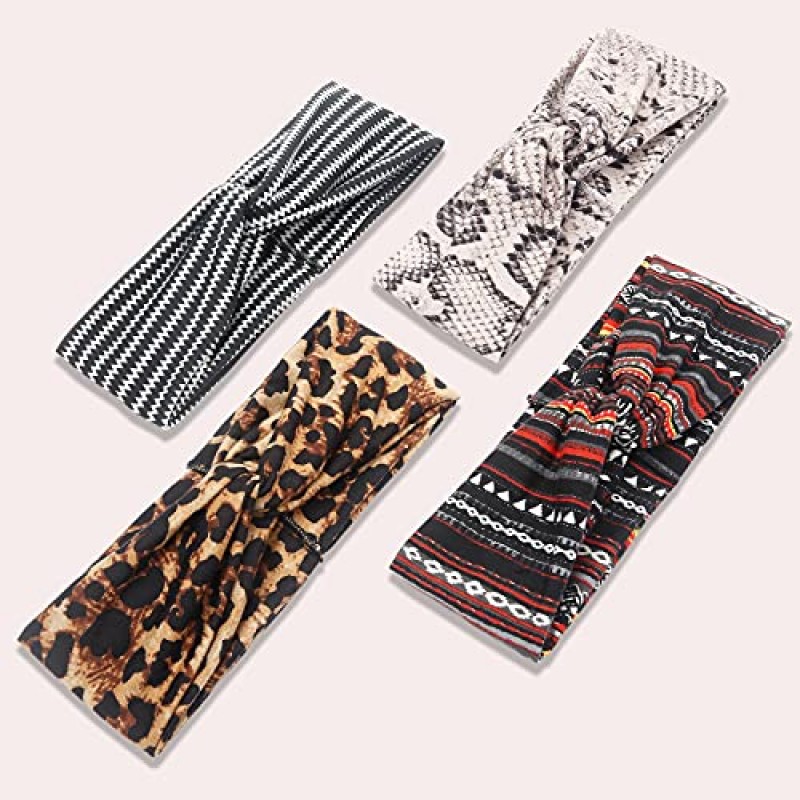 Huachi 여성용 머리띠 Headwraps Twisted Wide Elastic Turban 두꺼운 헤어 액세서리, 8 팩