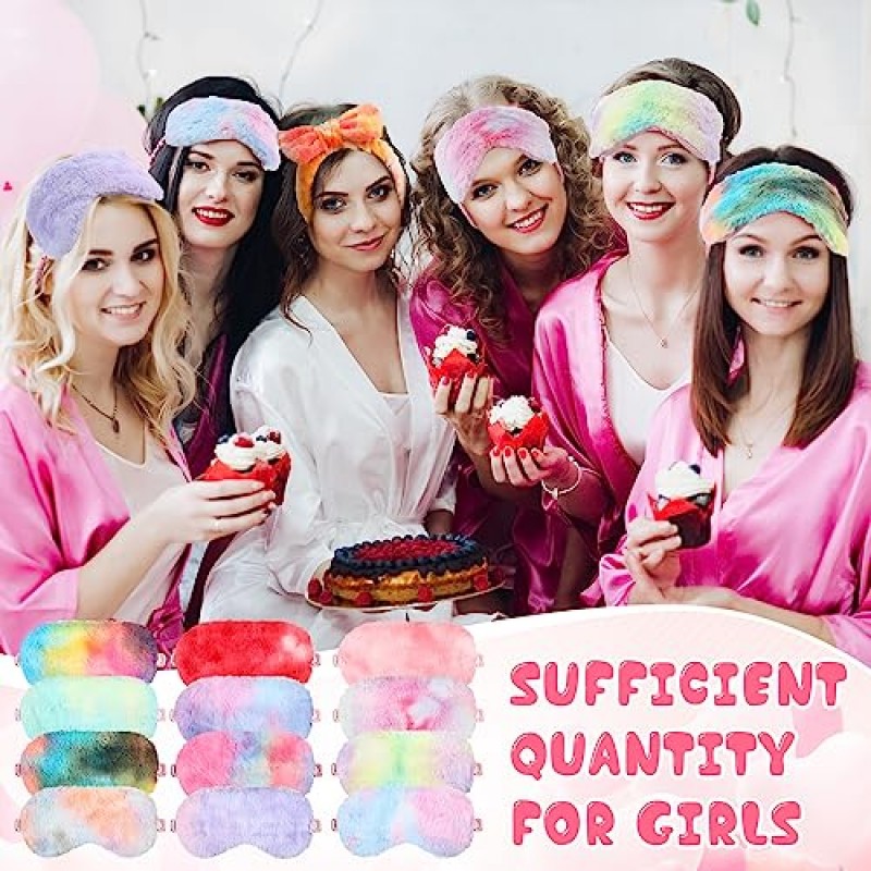 Jexine 24 Pcs 스파 헤드밴드 플러시 슬립 아이 마스크 벌크 보우 헤어 밴드 메이크업 헤드밴드 세안용 수면 파티 용품 싱글 여성을 위한 슬리핑 용품 액세서리 스파 파티(타이 염색 스타일)