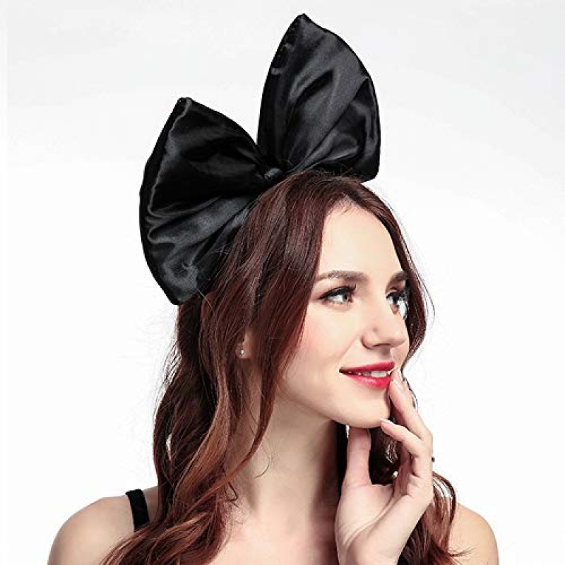 활 머리띠 리본 매듭 머리 밴드 큰 활 할로윈 머리 후프 여자 여자 활 헤어 밴드 파티 장식 머리 장식 코스프레 의상 모자 수제 투구 크리스마스 헤어 액세서리 1 팩 블랙