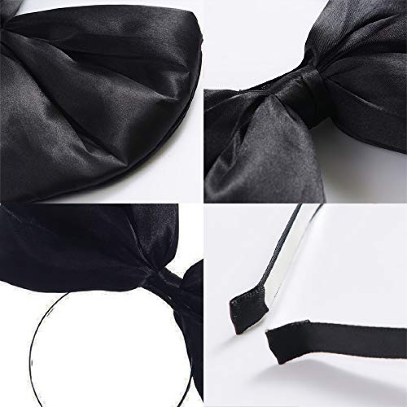 활 머리띠 리본 매듭 머리 밴드 큰 활 할로윈 머리 후프 여자 여자 활 헤어 밴드 파티 장식 머리 장식 코스프레 의상 모자 수제 투구 크리스마스 헤어 액세서리 1 팩 블랙