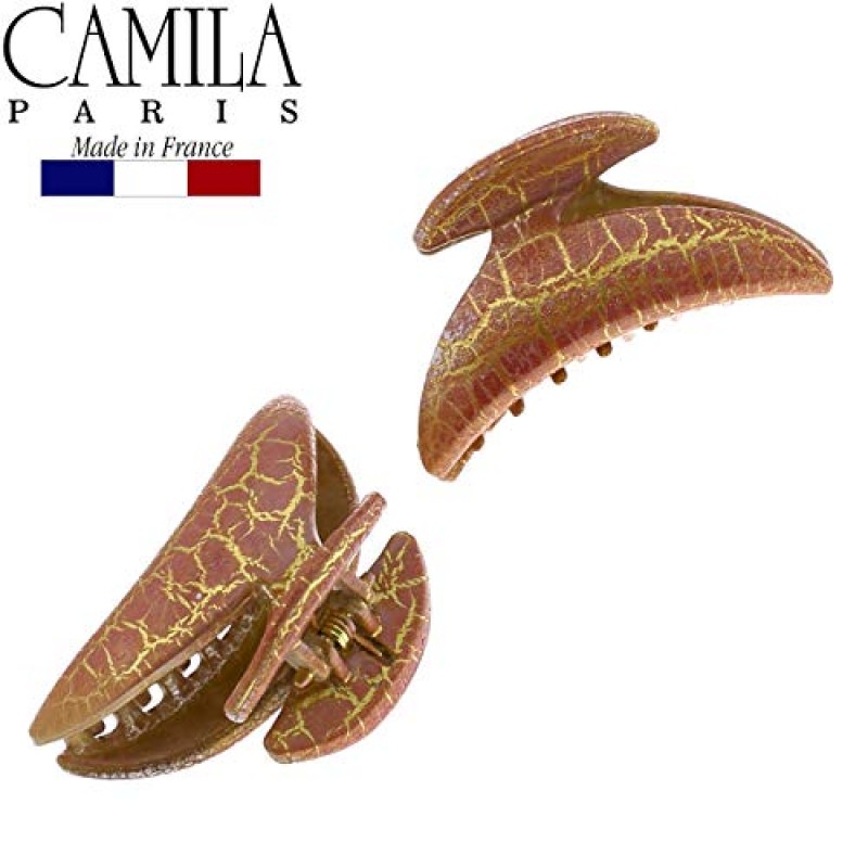 Camila Paris CP2918/2 여성용 프렌치 헤어 클립, 작은 여성용 헤어 클로 클립 2개 세트 조 핑크 골드 패션 내구성 및 스타일링 여성용 헤어 액세서리, 강력한 홀드 슬립 그립 없음, 프랑스산