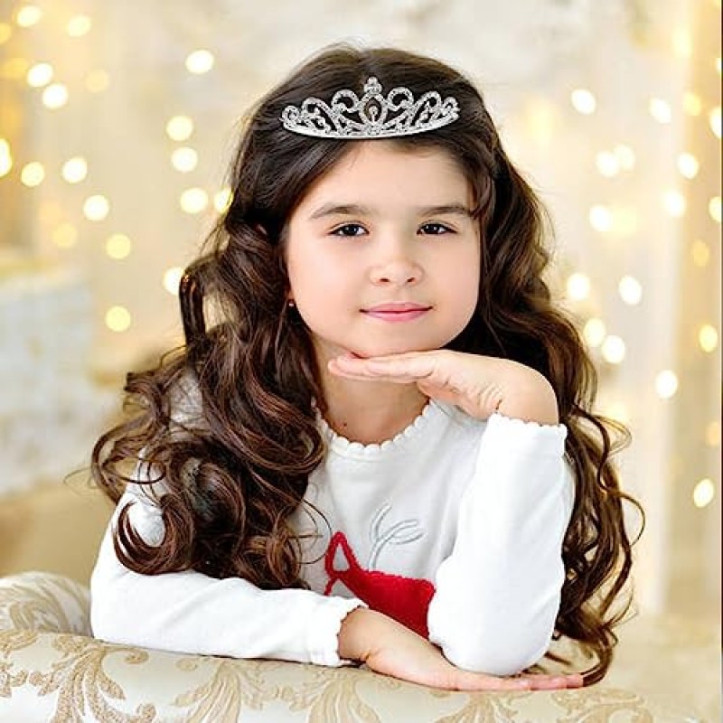 Cinaci 8 팩 실버 메탈 반짝 반짝 빛나는 라인 석 크라운 머리띠 웨딩 파티 생일 파티 공주 헤어 티아라 걸쇠 어린이를위한 액세서리 소녀 십대 여성 신부