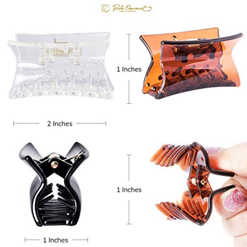 RC ROCHE ORNAMENT 12 Pcs 여성용 세련된 플랫 클러치 조 클로 자용 클램프 걸스 뷰티 슬립 그립 걸쇠 핀 귀여운 스타일링 헤어 스타일 패션 액세서리 클래식 헤어 클립, 소형 클리어 브라운 및 블랙
