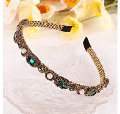 원사 및 잉크 여성용 녹색 라인 석 크리스탈 다이아몬드 머리띠 소녀 패션 진주 에메랄드 보석 블링 헤어 액세서리 빈티지 크리스마스 선물 (녹색)