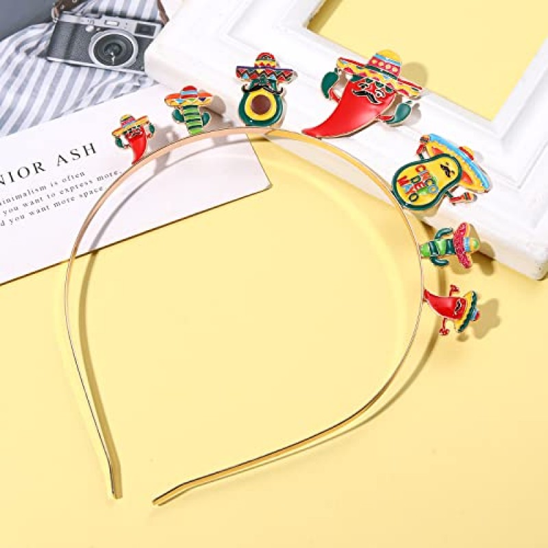 Vokone Cinco De Mayo 여성용 머리띠 다채로운 솜브레로 아보카도 선인장 Fiesta 머리띠 멕시코 파티 의상 모자를 쓰고 있죠