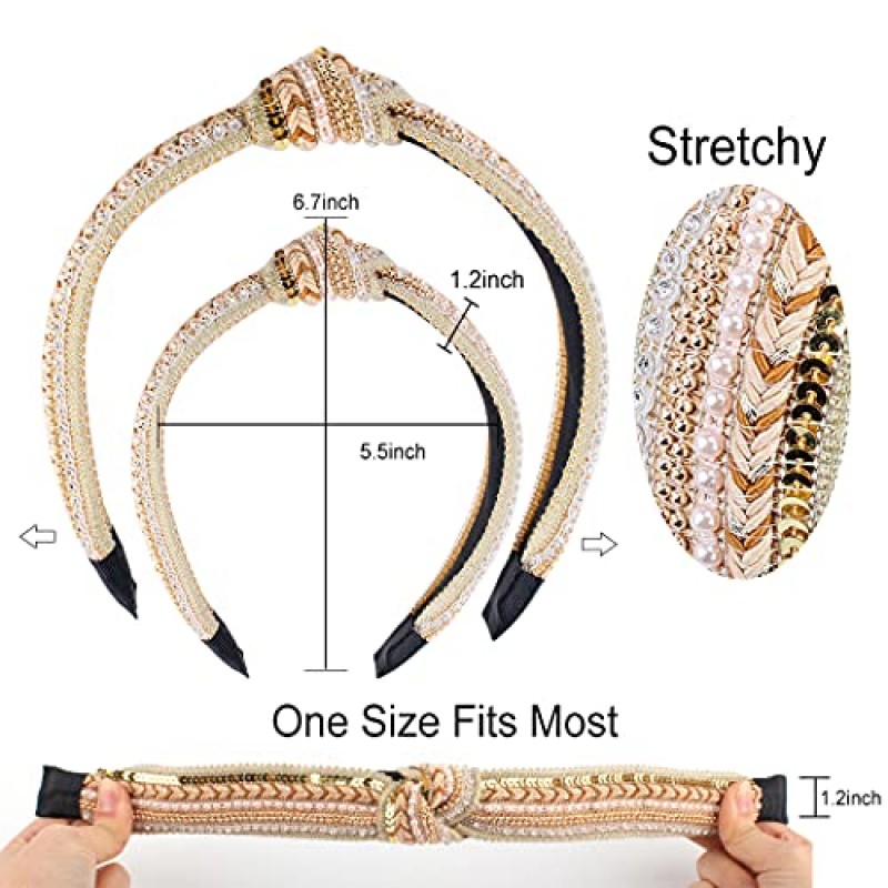 TOBATOBA 여성용 매듭 보호 머리띠, 3 팩 파란색 머리띠 매듭 머리띠, Diademas Para Mujer De Moda, 여성용 크리스탈 진주 머리띠, 여성용 넓은 터번 머리띠 여성용 미끄럼 방지 패션