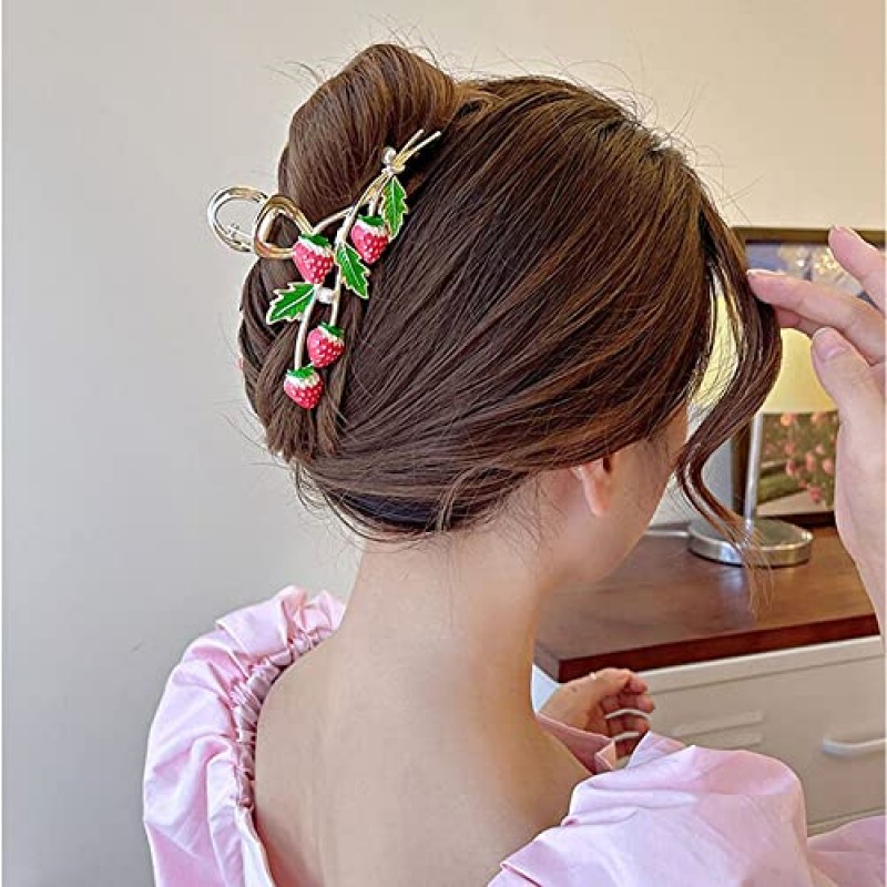 6 Pcs 대형 금속 꽃 발톱 클립, 튤립 딸기 나비 머리 발톱 클립 강력한 홀드 금속 클립 머리 턱 클립 큰 머리 클램프 여성을위한 패션 헤어 액세서리