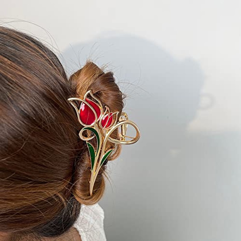 6 Pcs 대형 금속 꽃 발톱 클립, 튤립 딸기 나비 머리 발톱 클립 강력한 홀드 금속 클립 머리 턱 클립 큰 머리 클램프 여성을위한 패션 헤어 액세서리