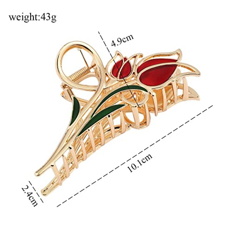 6 Pcs 대형 금속 꽃 발톱 클립, 튤립 딸기 나비 머리 발톱 클립 강력한 홀드 금속 클립 머리 턱 클립 큰 머리 클램프 여성을위한 패션 헤어 액세서리