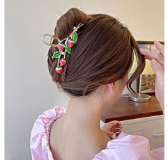 6 Pcs 대형 금속 꽃 발톱 클립, 튤립 딸기 나비 머리 발톱 클립 강력한 홀드 금속 클립 머리 턱 클립 큰 머리 클램프 여성을위한 패션 헤어 액세서리