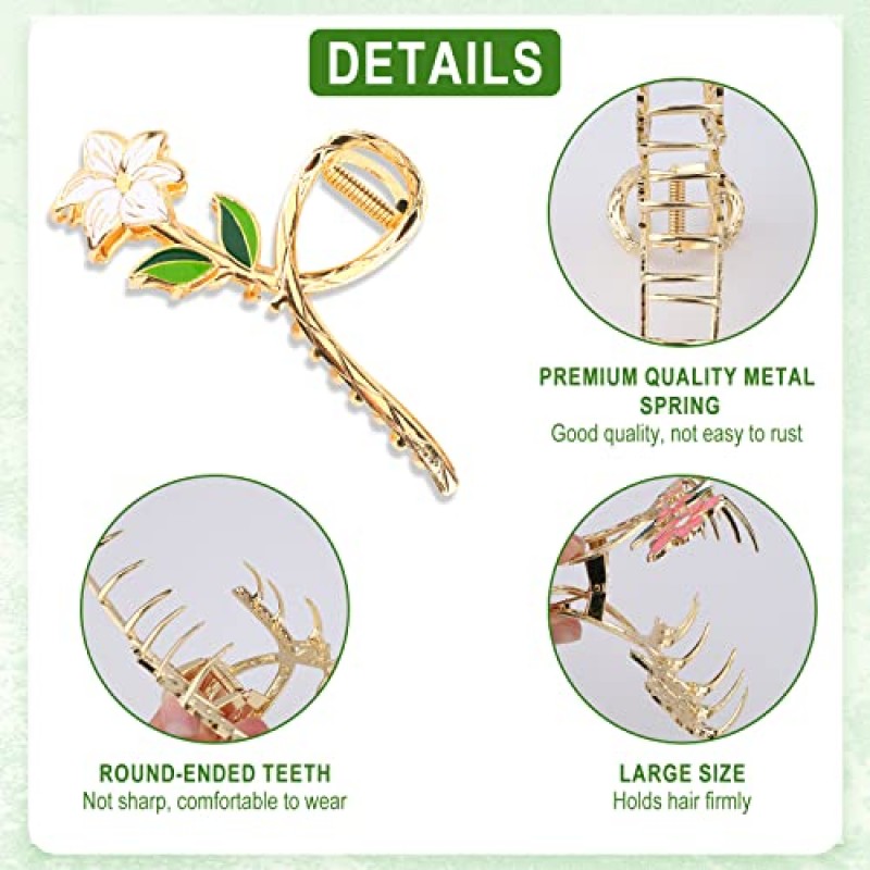 6pcs 꽃 금속 머리 클로 클립, 큰 귀여운 꽃 클로 클립 헤어 액세서리 여자 여자를위한 패션 꽃 헤어 클립 긴 머리 곱슬 머리 두꺼운 머리