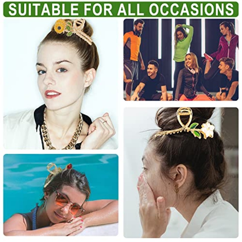 6pcs 꽃 금속 머리 클로 클립, 큰 귀여운 꽃 클로 클립 헤어 액세서리 여자 여자를위한 패션 꽃 헤어 클립 긴 머리 곱슬 머리 두꺼운 머리