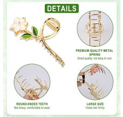 6pcs 꽃 금속 머리 클로 클립, 큰 귀여운 꽃 클로 클립 헤어 액세서리 여자 여자를위한 패션 꽃 헤어 클립 긴 머리 곱슬 머리 두꺼운 머리