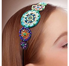 LALAFINA 라인스톤 헤어 액세서리 3pcs 탄성 라인스톤 머리띠 빈티지 비즈 라인스톤 머리띠 파란색 신축성 있는 머리띠 여성용 헤어 액세서리 여자 신부 스타일 1 여성용 머리띠