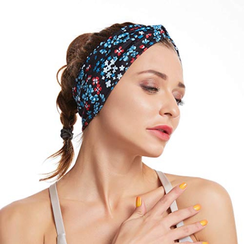 Bohend Boho 패션 머리띠 넓은 꽃 크리스 크로스 Bandeau 헤어 밴드 탄성 요가 스포츠 헤어 액세서리 여성과 소녀를위한 (G)