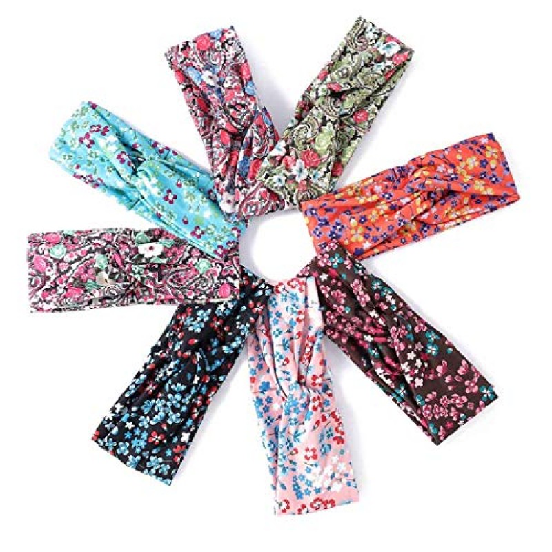 Bohend Boho 패션 머리띠 넓은 꽃 크리스 크로스 Bandeau 헤어 밴드 탄성 요가 스포츠 헤어 액세서리 여성과 소녀를위한 (G)