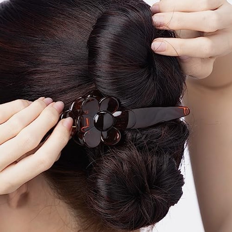 RC ROCHE ORNAMENT 6 Pcs 여성용 사이드 슬라이드 귀여운 꽃 프렌치 아일렛 헤어 클립 섹션 클리퍼 세련된 자용 머리핀 강력한 홀드 프리미엄 패션 액세서리, 미디엄 블랙