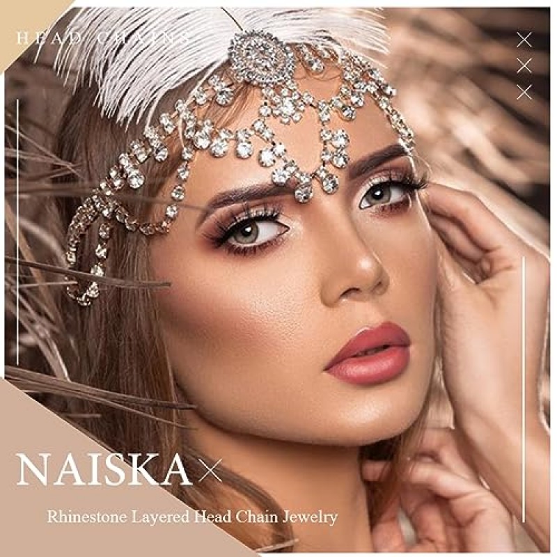 NAISKA 골드 헤드 체인 Boho 계층화 된 청록색 머리 장식 술 머리 보석 축제 여성과 소녀를위한 파티 파티