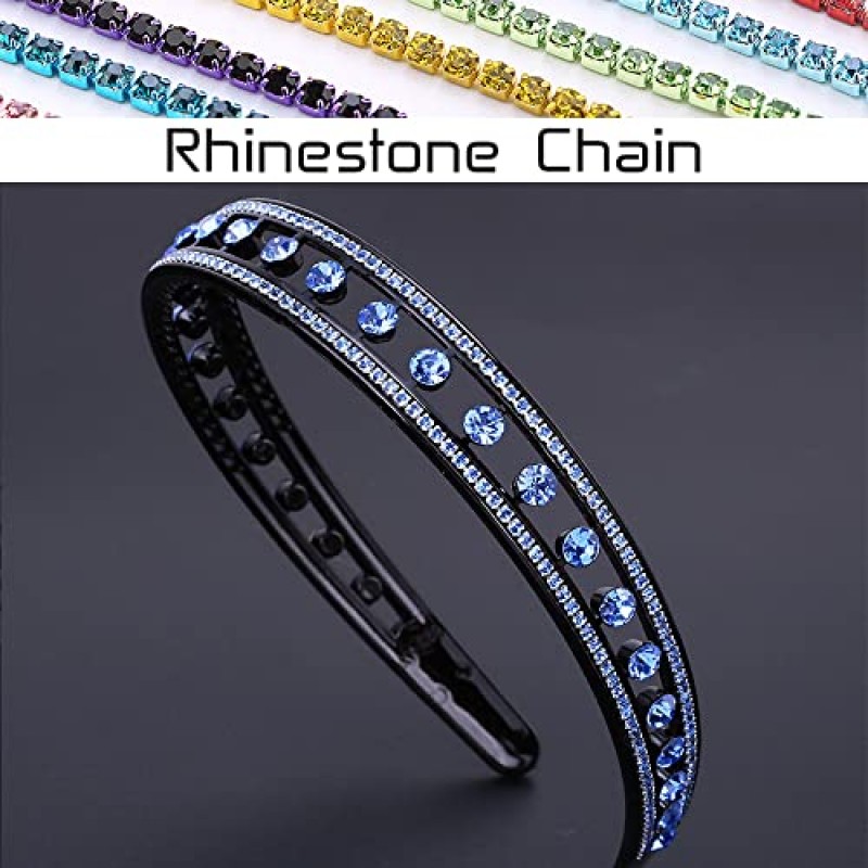 INLAZYTIM 5 팩 여성용 치아 빗이있는 라인 석 머리띠 여자 패션 크리스탈 헤어 밴드 반짝 이는 더블 행 미끄럼 방지 치아 헤어 후프 플라스틱 헤어 액세서리