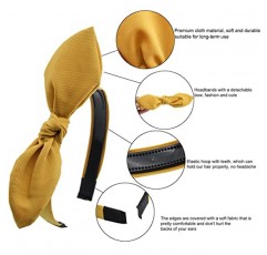 Carede 여성용 솔리드 보우 머리띠 트위스트 매듭 머리띠 유선 토끼 귀 치아가있는 플라스틱 머리띠 탄성 천 Bowknot Headwrap 헤어 액세서리, 6 팩