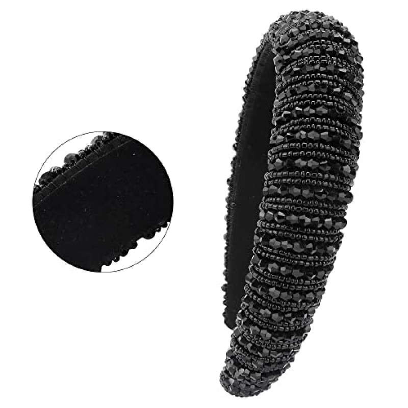 FASOTY 라인 석 머리띠 여성용 패션 블랙 크리스탈 다이아몬드 블링 머리띠 머리 고리 패딩 머리띠 파란색 보석 헤어 밴드 스파클 헤어 액세서리 여성용 소녀 선물