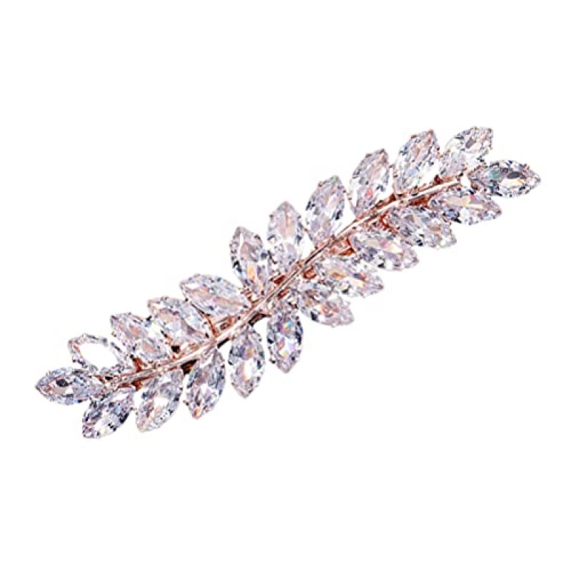 Beaupretty 라인 석 헤어 클립 크리스탈 잎 헤어 클립 다이아몬드 헤어 바레트 헤어 뱅 클램프 여성용 장식 악어 머리 핀 결혼식 신부 헤어 액세서리 로즈 골드