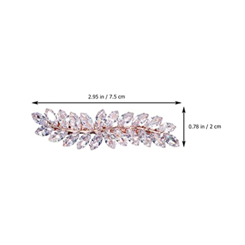 Beaupretty 라인 석 헤어 클립 크리스탈 잎 헤어 클립 다이아몬드 헤어 바레트 헤어 뱅 클램프 여성용 장식 악어 머리 핀 결혼식 신부 헤어 액세서리 로즈 골드