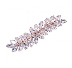 Beaupretty 라인 석 헤어 클립 크리스탈 잎 헤어 클립 다이아몬드 헤어 바레트 헤어 뱅 클램프 여성용 장식 악어 머리 핀 결혼식 신부 헤어 액세서리 로즈 골드