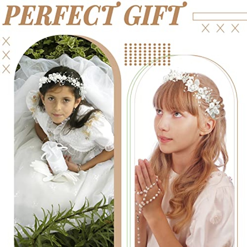 Retrowavy 2 Pcs 꽃 소녀 헤드 피스 라인 석 크리스탈 웨딩 머리띠 여자를위한 신부 꽃 머리띠 아기 머리 (실버)