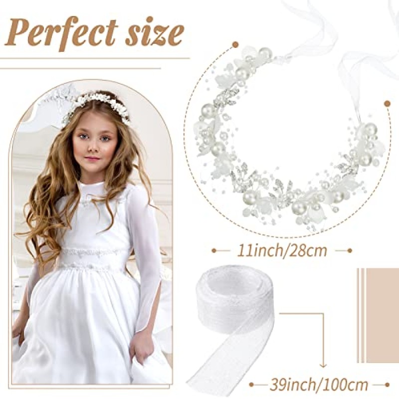 Retrowavy 2 Pcs 꽃 소녀 헤드 피스 라인 석 크리스탈 웨딩 머리띠 여자를위한 신부 꽃 머리띠 아기 머리 (실버)