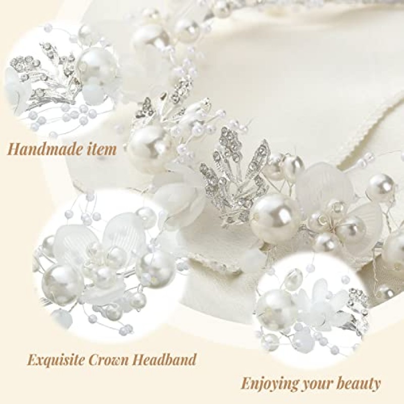Retrowavy 2 Pcs 꽃 소녀 헤드 피스 라인 석 크리스탈 웨딩 머리띠 여자를위한 신부 꽃 머리띠 아기 머리 (실버)