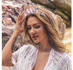 Forery 문 석영 머리띠 실버 크로우 원시 크리스탈 크라운 천연석 수제 지점 마녀 헤드 피스 여성용 헤어 액세서리