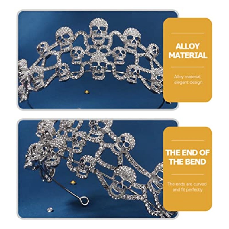 Beavorty 할로윈 해골 라인 석 티아라 고딕 여왕 의상 파티 헤어 밴드 공포 코스프레 머리띠 헤어 액세서리 할로윈 가장 무도회