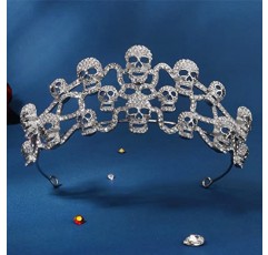 Beavorty 할로윈 해골 라인 석 티아라 고딕 여왕 의상 파티 헤어 밴드 공포 코스프레 머리띠 헤어 액세서리 할로윈 가장 무도회