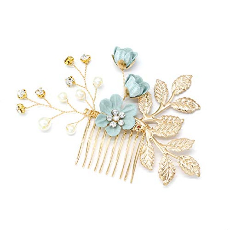 NUOBESTY 4pcs 웨딩 수제 패션 헤어 빗 세트 꽃 신부 머리 장식 헤어 액세서리 라인 석 신부 헤어 빗 신부 헤어핀 신부 웨딩 헤어 클립 웨딩 드레스 액세서리 (녹색)