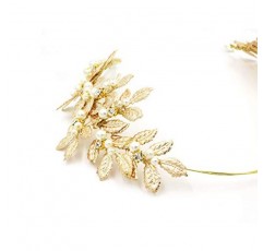 OUMOU 활 머리 액세서리를 묶기 위한 2개의 끝에 있는 흰색 리본 로마 여신 잎 가지 우아한 진주 신부 머리 장식 머리 드레스 크리스탈이 있는 보호 앨리스 밴드(로즈 골드, 16